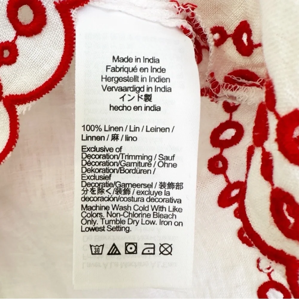 J. Crew White Linen Blouse with Red Embroidery - Picture 4 of 5